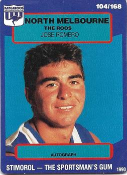 1990 AFL Scanlens Stimorol #104 Jose Romero Front